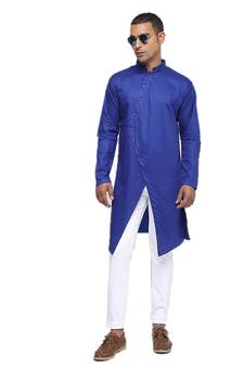 Blue Plain Cotton Men Kurtas