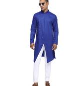 Blue Plain Cotton Men Kurtas