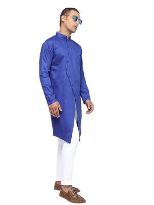 Blue Plain Cotton Men Kurtas 2