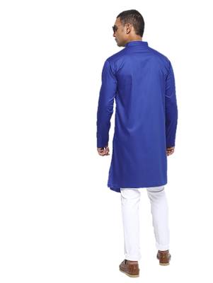 Blue Plain Cotton Men Kurtas 3