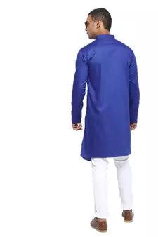 Blue Plain Cotton Men Kurtas