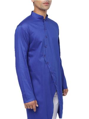 Blue Plain Cotton Men Kurtas 4