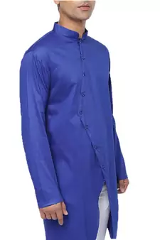 Blue Plain Cotton Men Kurtas