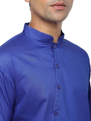 Blue Plain Cotton Men Kurtas 5