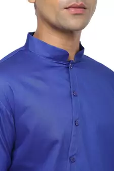 Blue Plain Cotton Men Kurtas