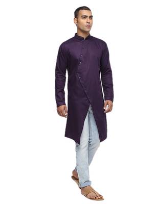 Purple Plain Cotton Men Kurtas 1