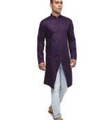 Purple Plain Cotton Men Kurtas