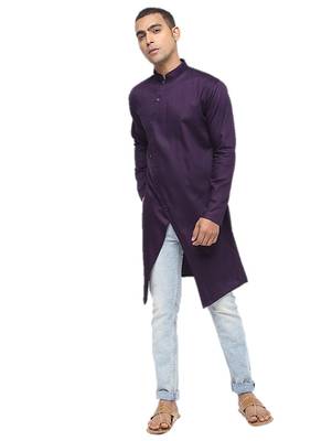 Purple Plain Cotton Men Kurtas 2