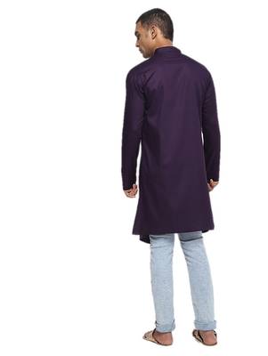 Purple Plain Cotton Men Kurtas 3