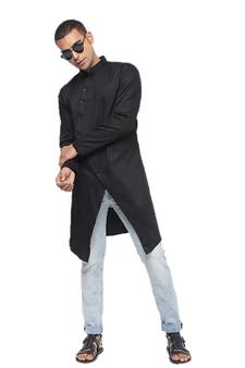 Black Plain Cotton Men Kurtas