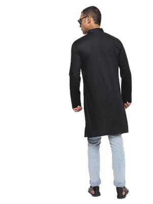 Black Plain Cotton Men Kurtas 3