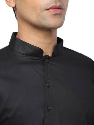 Black Plain Cotton Men Kurtas 5