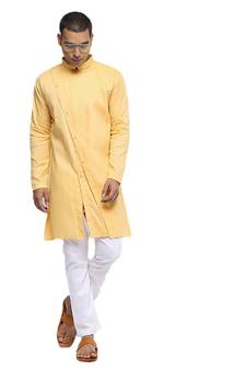 Yellow Plain Cotton Men Kurtas