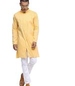 Yellow Plain Cotton Men Kurtas