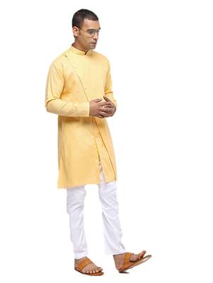 Yellow Plain Cotton Men Kurtas 2