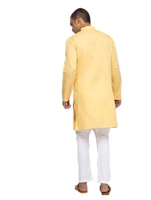 Yellow Plain Cotton Men Kurtas 3