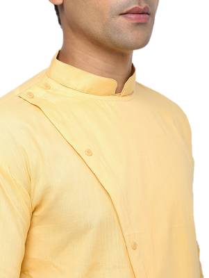 Yellow Plain Cotton Men Kurtas 5