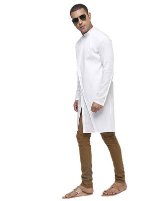 White Plain Cotton Men Kurtas 2