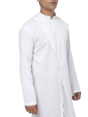 White Plain Cotton Men Kurtas 4