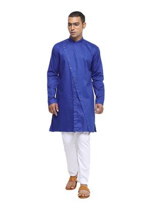 Blue Plain Cotton Men Kurtas 1