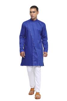 Blue Plain Cotton Men Kurtas