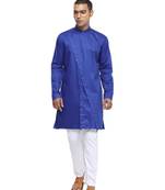 Blue Plain Cotton Men Kurtas