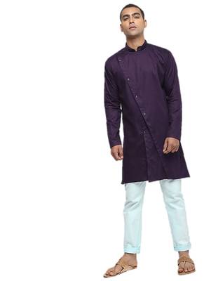 Purple Plain Cotton Men Kurtas 1