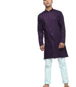 Purple Plain Cotton Men Kurtas