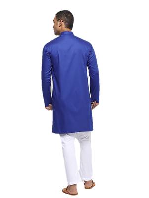 Blue Plain Cotton Men Kurtas 3