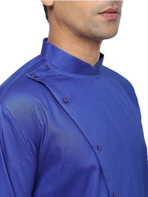 Blue Plain Cotton Men Kurtas 4