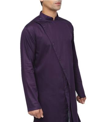 Purple Plain Cotton Men Kurtas 4