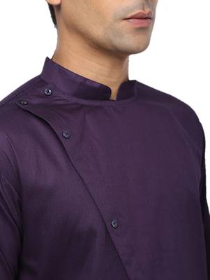 Purple Plain Cotton Men Kurtas 5