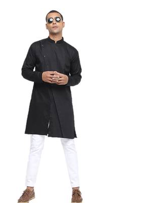 Black Plain Cotton Men Kurtas 1