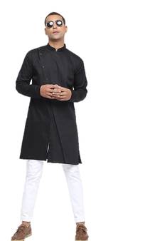 Black Plain Cotton Men Kurtas