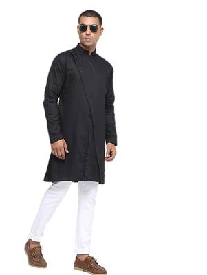 Black Plain Cotton Men Kurtas 2