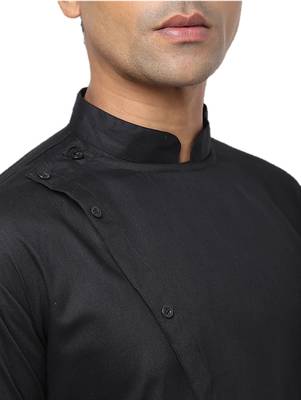 Black Plain Cotton Men Kurtas 5