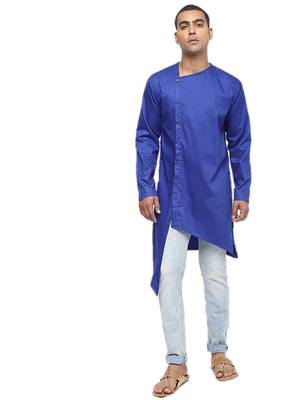 Blue Plain Cotton Men Kurtas 1