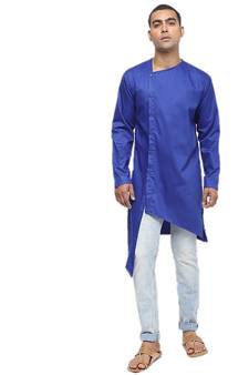 Blue Plain Cotton Men Kurtas