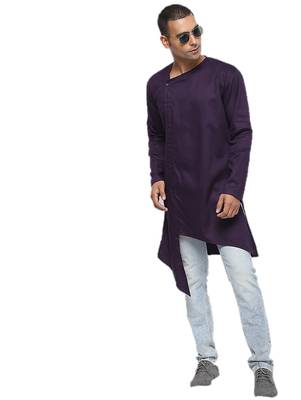 Purple Plain Cotton Men Kurtas 1