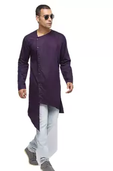 Purple Plain Cotton Men Kurtas