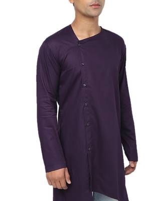 Purple Plain Cotton Men Kurtas 4
