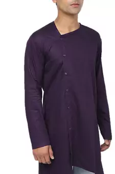 Purple Plain Cotton Men Kurtas
