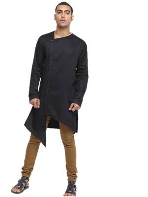 Black Plain Cotton Men Kurtas 1