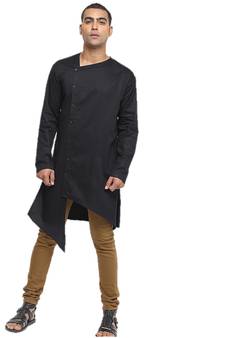Black Plain Cotton Men Kurtas