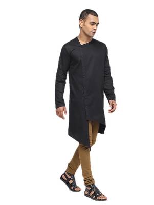 Black Plain Cotton Men Kurtas 2