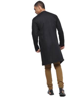 Black Plain Cotton Men Kurtas 3