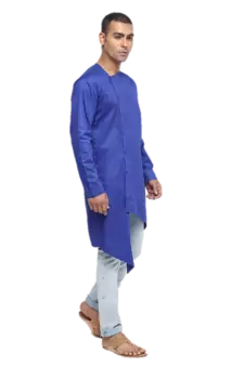 Blue Plain Cotton Men Kurtas