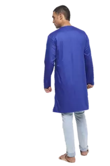 Blue Plain Cotton Men Kurtas