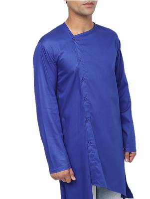 Blue Plain Cotton Men Kurtas 4