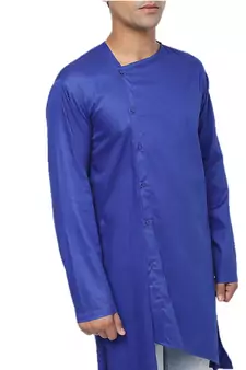 Blue Plain Cotton Men Kurtas